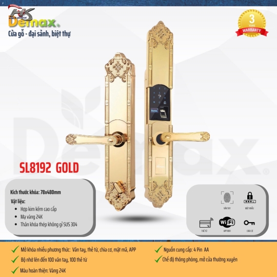 KHÓA THÔNG MINH DEMAX SL8192 GOLD - APP WIFI