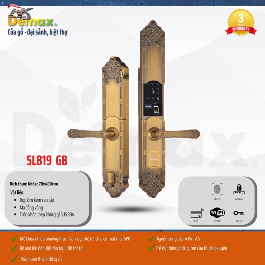 KHÓA THÔNG MINH ĐẠI SẢNH DEMAX SL8192 GB - APP WIFI