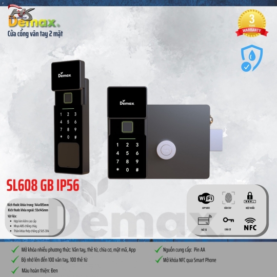 KHÓA CỬA CỔNG CHỐNG NƯỚC DEMAX SL608 GB IP56